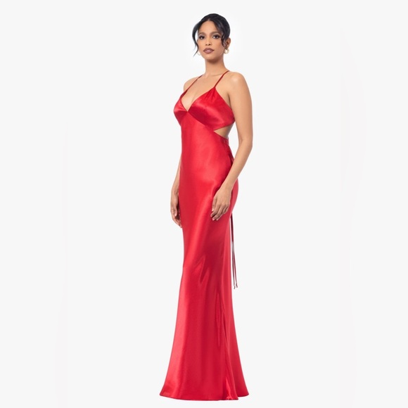 AQUA 
GRACE" LONG SPAGHETTI STRAP TIEBACK DRESS - Picture 1 of 14